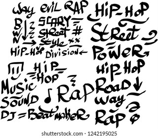 Many graffiti tags on a white background. Vector art