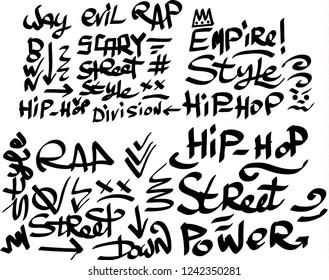 Many graffiti tags on a white background. Vector art