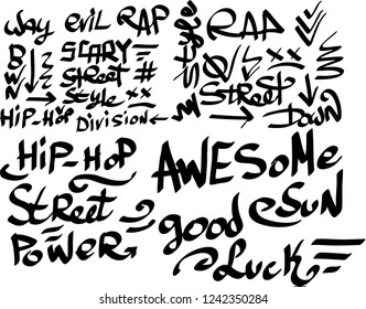 Many graffiti tags on a white background. Vector art