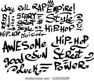 Many graffiti tags on a white background. Vector art