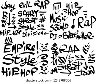 Many graffiti tags on a white background. Vector art