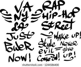 Many graffiti tags on a white background. Vector art