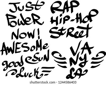 Many graffiti tags on a white background. Vector art