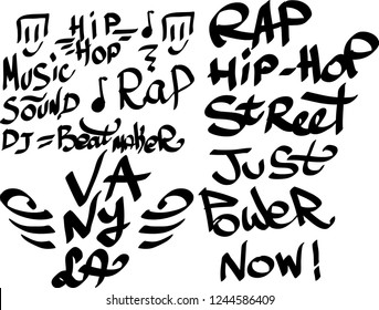 Many graffiti tags on a white background. Vector art