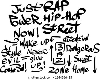 Many graffiti tags on a white background. Vector art