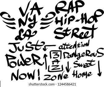 Many graffiti tags on a white background. Vector art