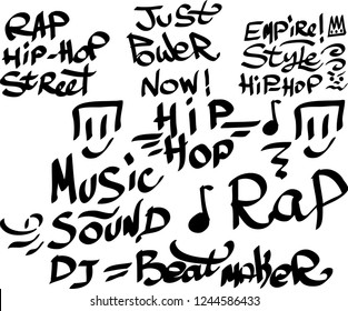 Many graffiti tags on a white background. Vector art