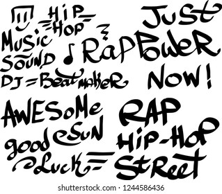 Many graffiti tags on a white background. Vector art