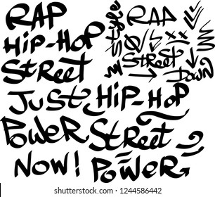 Many graffiti tags on a white background. Vector art