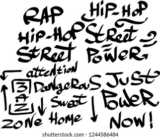 Many graffiti tags on a white background. Vector art