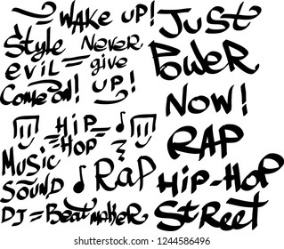 Many graffiti tags on a white background. Vector art