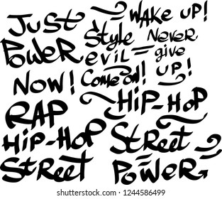 Many graffiti tags on a white background. Vector art