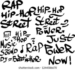 Many graffiti tags on a white background. Vector art