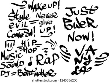 Many graffiti tags on a white background. Vector art