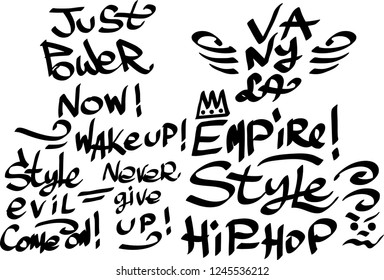 Many graffiti tags on a white background. Vector art