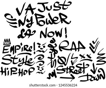 Many graffiti tags on a white background. Vector art