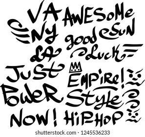 Many graffiti tags on a white background. Vector art