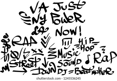 Many graffiti tags on a white background. Vector art