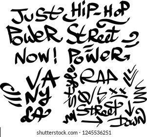 Many graffiti tags on a white background. Vector art