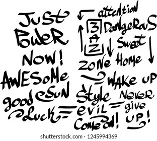 Many graffiti tags on a white background. Vector art