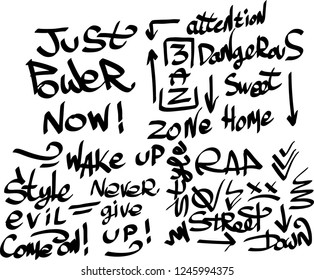 Many graffiti tags on a white background. Vector art