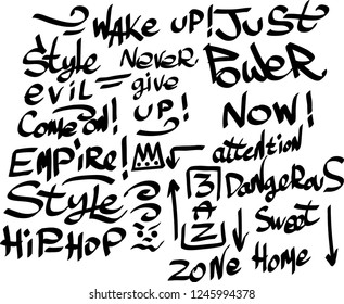 Many graffiti tags on a white background. Vector art