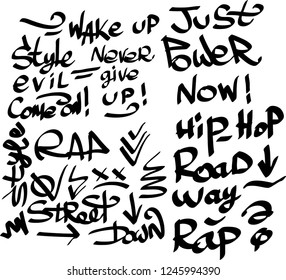 Many graffiti tags on a white background. Vector art