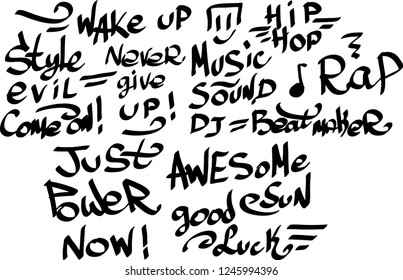 Many graffiti tags on a white background. Vector art