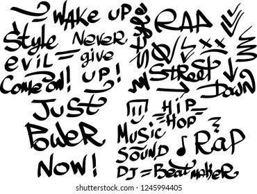 Many graffiti tags on a white background. Vector art