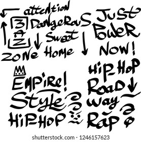 Many graffiti tags on a white background. Vector art