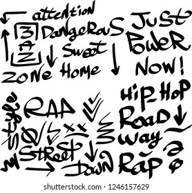Many graffiti tags on a white background. Vector art