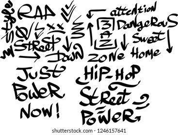 Many graffiti tags on a white background. Vector art