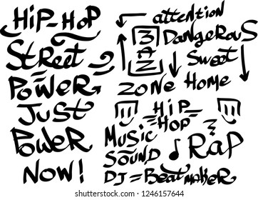 Many graffiti tags on a white background. Vector art