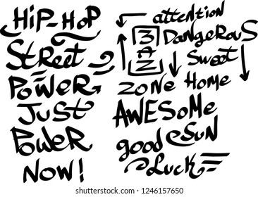 Many graffiti tags on a white background. Vector art