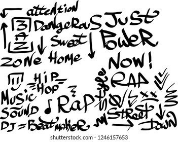 Many graffiti tags on a white background. Vector art