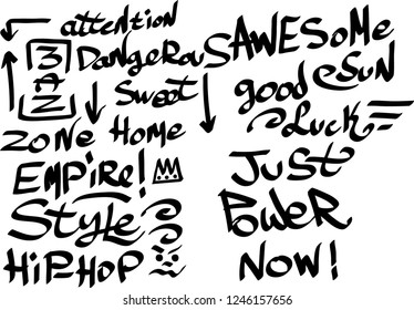 Many graffiti tags on a white background. Vector art