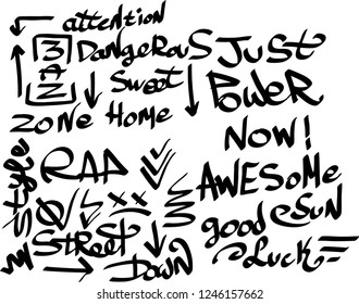 Many graffiti tags on a white background. Vector art