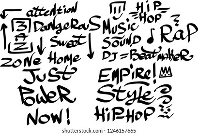 Many graffiti tags on a white background. Vector art