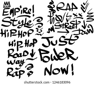Many graffiti tags on a white background. Vector art