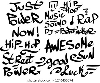 Many graffiti tags on a white background. Vector art