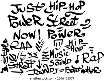 Many graffiti tags on a white background. Vector art