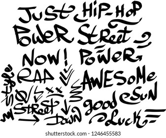 Many graffiti tags on a white background. Vector art