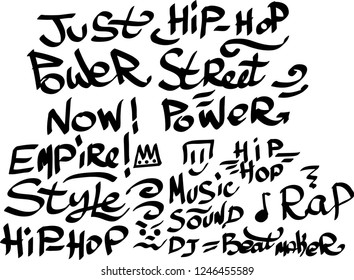 Many graffiti tags on a white background. Vector art