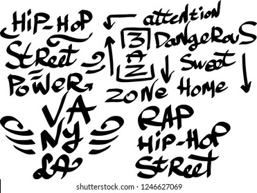 Many graffiti tags on a white background. Vector art
