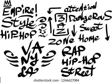 Many graffiti tags on a white background. Vector art