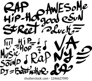 Many graffiti tags on a white background. Vector art