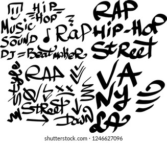 Many graffiti tags on a white background. Vector art