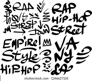 Many graffiti tags on a white background. Vector art