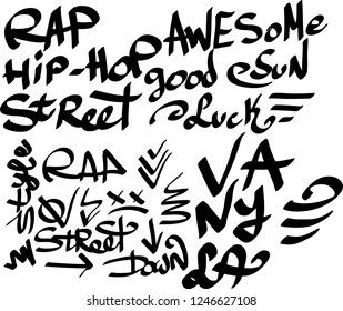 Many graffiti tags on a white background. Vector art