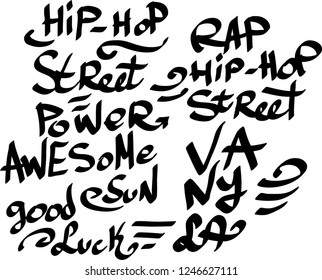 Many graffiti tags on a white background. Vector art